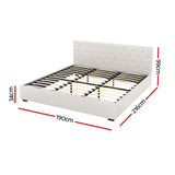 Artiss Bed Frame King Size Gas Lift Beige VILA - Front View