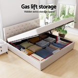 Artiss Bed Frame King Size Gas Lift Beige VILA - Top-Down View