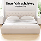 Artiss Bed Frame King Size Gas Lift Beige VILA - 45-Degree Angle