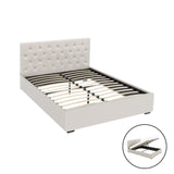 Artiss Bed Frame Queen Size Gas Lift Beige VILA - Close-Up Angle