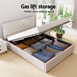 Artiss Bed Frame Queen Size Gas Lift Beige VILA - Top-Down View