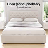 Artiss Bed Frame Queen Size Gas Lift Beige VILA - 45-Degree Angle