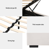 Artiss Bed Frame Queen Size Gas Lift Beige VILA - Rear View