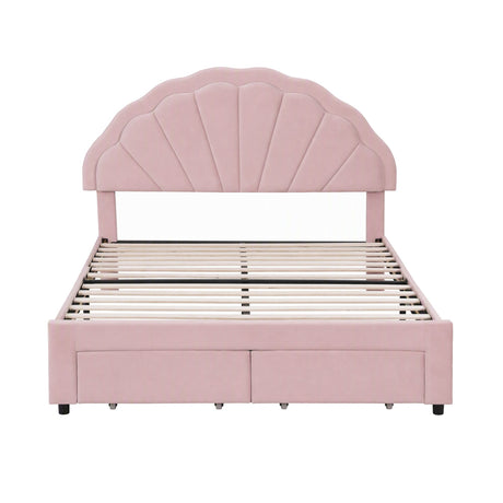 Artiss Double Bed Frame with 2 Storage Drawers Upholstered Velvet Platform Bed LED Headboard Pink, image 4