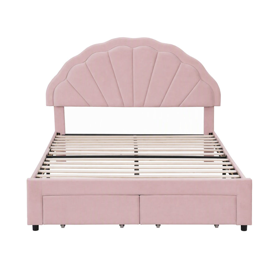 Artiss Double Bed Frame with 2 Storage Drawers Upholstered Velvet Platform Bed LED Headboard Pink