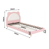 Artiss King Single Pink Kids Bed Frame for Girls Bedroom Cute Animal Upholstered - Front View