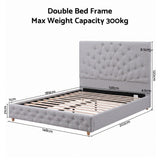 Artiss Double Bed Frame with Tufted Headboard and Plywood Slats Grey - Front View