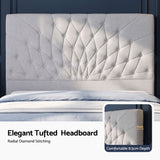 Artiss Double Bed Frame with Tufted Headboard and Plywood Slats Grey - Top-Down View