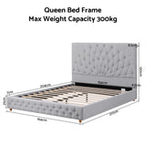 Artiss Queen Bed Frame with Tufted Headboard and Plywood Slats Grey