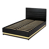 Artiss Bed Frame King Single Size LED Gas Lift Black LUMI - Front View