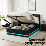Artiss Bed Frame King Single Size LED Gas Lift Black LUMI - 45-Degree Angle