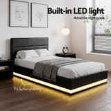 Artiss Bed Frame King Single Size LED Gas Lift Black LUMI - Rear View