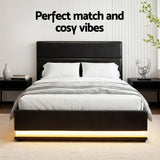 Artiss Bed Frame King Single Size LED Gas Lift Black LUMI - Close-Up Angle