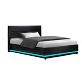 Artiss Bed Frame King Single Size LED Gas Lift Black LUMI - Close-Up Angle