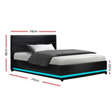 Artiss Bed Frame King Single Size LED Gas Lift Black LUMI - Front View