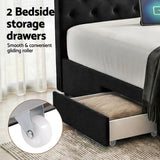 Artiss Double Bed Frame Storage Charging Station Upholstered 3 Drawers USB Type-C - 45-Degree Angle