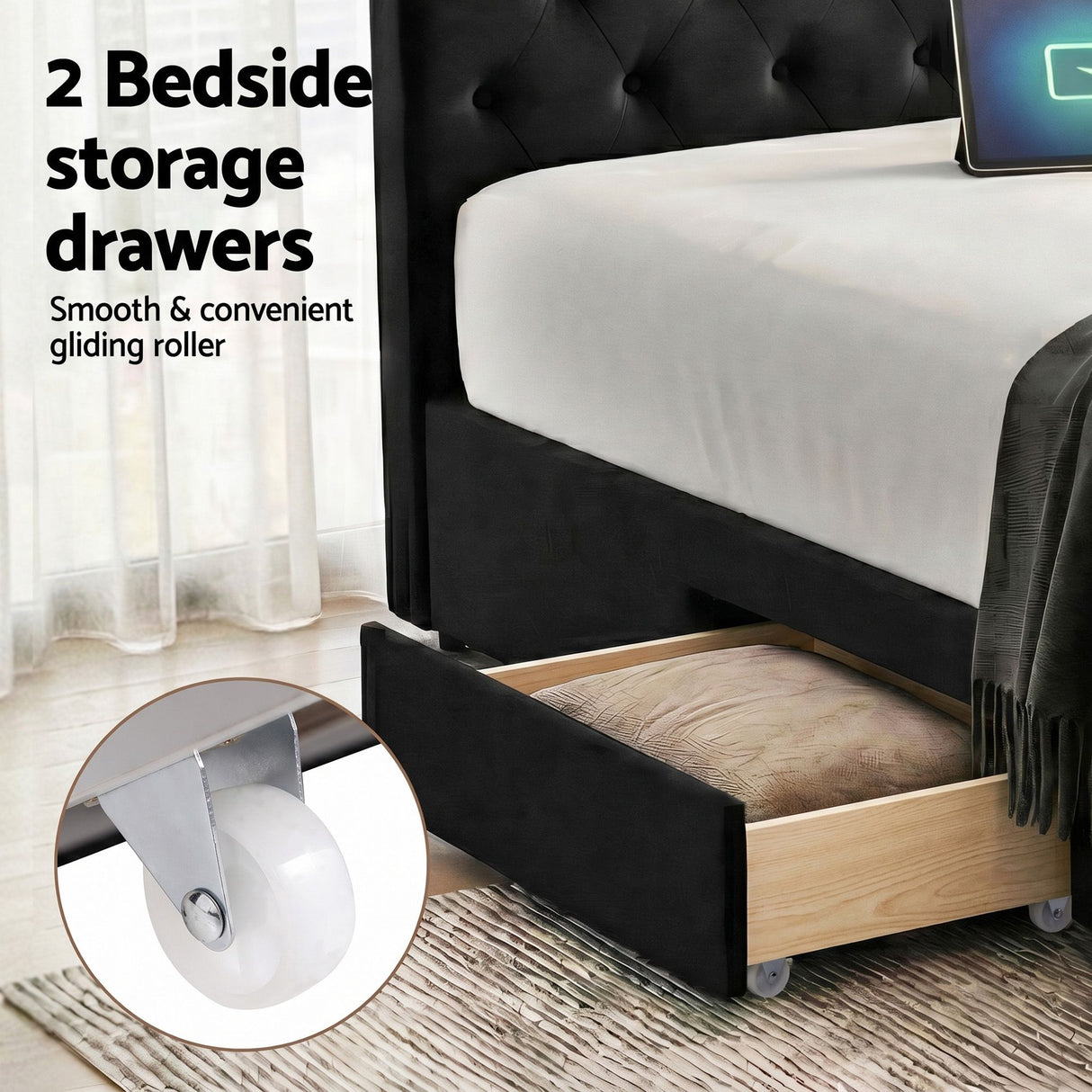 Artiss King Bed Frame Storage Charging Station Upholstered 3 Drawers USB Type-C