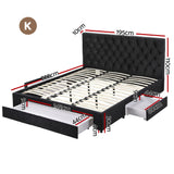 Artiss King Bed Frame Storage Charging Station Upholstered 3 Drawers USB Type-C - Front View