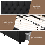 Artiss Queen Bed Frame Storage Charging Station Upholstered 3 Drawers USB Type-C - Low Angle