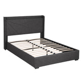 Artiss Double Bed Frame Gas Lift Storage Bed with Charging Ports Upholstered Geometric Headboard Charcoal Grey - Front View