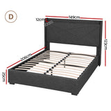 Artiss Double Bed Frame Gas Lift Storage Bed with Charging Ports Upholstered Geometric Headboard Charcoal Grey - Side View