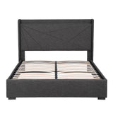 Artiss Double Bed Frame Gas Lift Storage Bed with Charging Ports Upholstered Geometric Headboard Charcoal Grey - Top-Down View