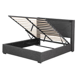 Artiss Double Bed Frame Gas Lift Storage Bed with Charging Ports Upholstered Geometric Headboard Charcoal Grey - 45-Degree Angle