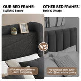Artiss Double Bed Frame Gas Lift Storage Bed with Charging Ports Upholstered Geometric Headboard Charcoal Grey - Close-Up Angle