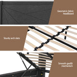 Artiss Double Bed Frame Gas Lift Storage Bed with Charging Ports Upholstered Geometric Headboard Charcoal Grey - Extra Image