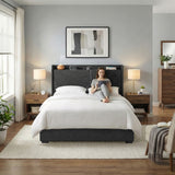 Artiss Double Bed Frame Gas Lift Storage Bed with Charging Ports Upholstered Geometric Headboard Charcoal Grey - Extra Image