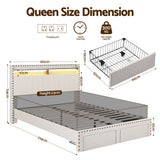 Artiss Queen Upholstered Bed Frame with Shelf Storage Drawers Charging Station Mood Lighting Linen - Front View