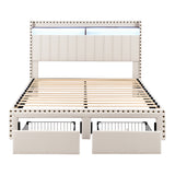 Artiss Queen Upholstered Bed Frame with Shelf Storage Drawers Charging Station Mood Lighting Linen - Side View