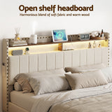 Artiss Queen Upholstered Bed Frame with Shelf Storage Drawers Charging Station Mood Lighting Linen - Top-Down View