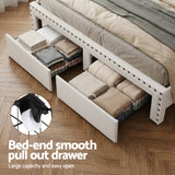 Artiss Queen Upholstered Bed Frame with Shelf Storage Drawers Charging Station Mood Lighting Linen - Rear View