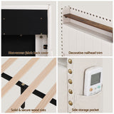 Artiss Queen Upholstered Bed Frame with Shelf Storage Drawers Charging Station Mood Lighting Linen - Low Angle