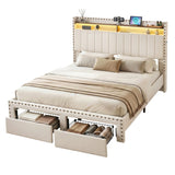 Artiss Queen Upholstered Bed Frame with Shelf Storage Drawers Charging Station Mood Lighting Linen - Extra Image