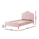 Artiss Bed Frame King Single Size Velvet Pink OLAN - Front View