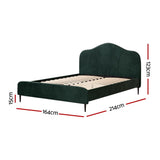 Artiss Bed Frame Queen Size Velvet Dark Green OLAN - Front View