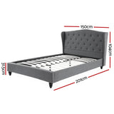 Artiss Double Bed Frame with Wingback Headboard Grey Linen Upholstered Platform Bed Base - Front View