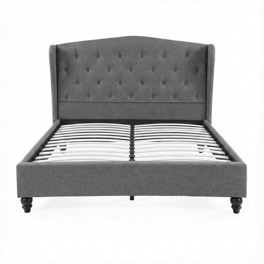Artiss Double Bed Frame with Wingback Headboard Grey Linen Upholstered Platform Bed Base