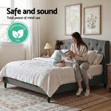 Artiss Double Bed Frame with Wingback Headboard Grey Linen Upholstered Platform Bed Base - 45-Degree Angle