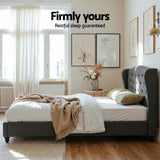 Artiss Double Bed Frame with Wingback Headboard Grey Linen Upholstered Platform Bed Base - Rear View