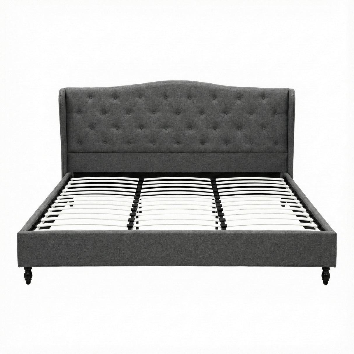 Artiss King Bed Frame with Wingback Headboard Grey Linen Upholstered Platform Bed Base
