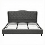 Artiss King Bed Frame with Wingback Headboard Grey Linen Upholstered Platform Bed Base - Side View