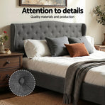 Artiss King Bed Frame with Wingback Headboard Grey Linen Upholstered Platform Bed Base