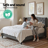 Artiss King Bed Frame with Wingback Headboard Grey Linen Upholstered Platform Bed Base - 45-Degree Angle