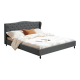 Artiss King Bed Frame with Wingback Headboard Grey Linen Upholstered Platform Bed Base - Close-Up Angle