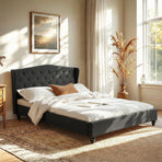 Artiss Queen Bed Frame Wingback Headboard Charcoal Grey Linen Upholstered Platform Bed Base