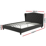 Artiss Queen Bed Frame Wingback Headboard Charcoal Grey Linen Upholstered Platform Bed Base