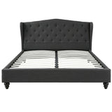 Artiss Queen Bed Frame Wingback Headboard Charcoal Grey Linen Upholstered Platform Bed Base - Side View
